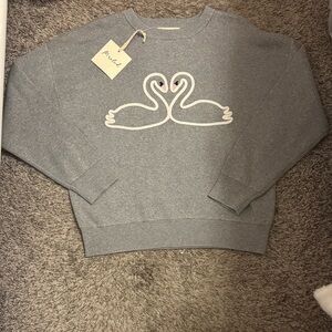 NWT - Anthropologie Gray Sweater with Swan Motif